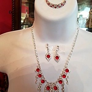 RHINESTONE AND RUBY COLORED STONES , 4 PC SET
